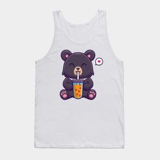 Cute American Black Bear Drink Boba Milk Tea Cartoon Tank Top